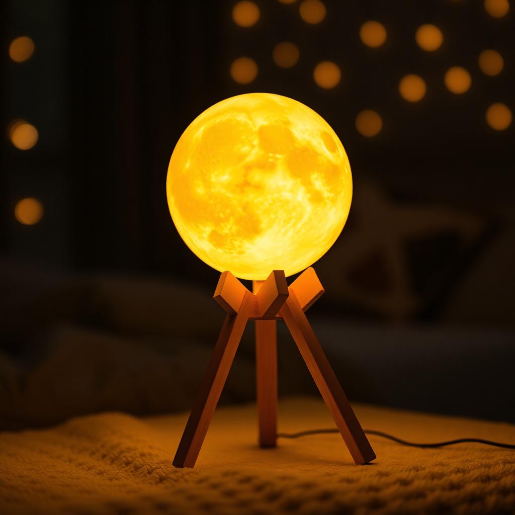 Moon lampa 3D sa drvenim stalkom